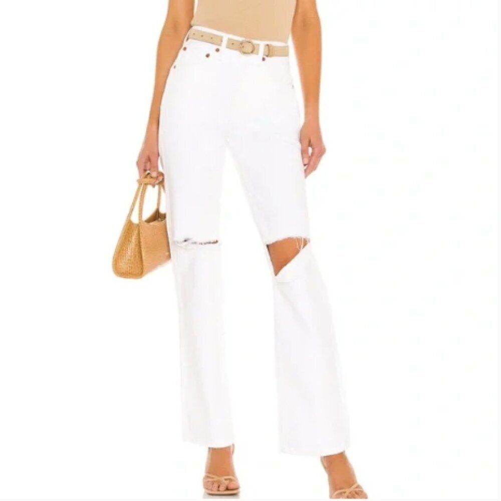 RE/DONE Originals 90s High Rise Loose Distressed‎ Jeans in White sz 28